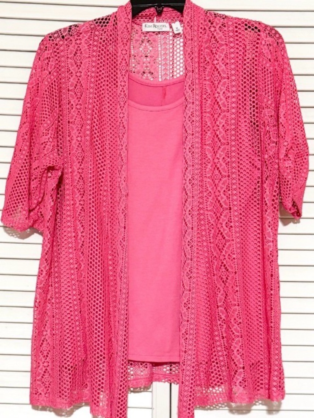 Kim Rogers Hot Pink Crochet Open-Front Cardigan with Matching Tank